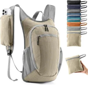 10L Small Hiking Backpack Foldable Lightweight Travel Daypack Packable Hiking Camping Gym Pack for Women Men Daily Use (Beige)