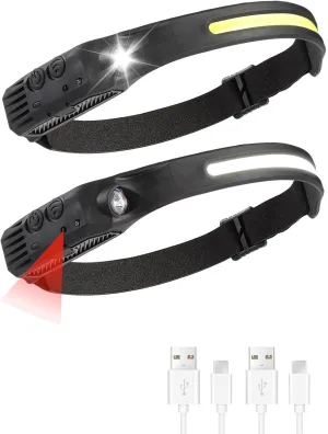 2 Pack Rechargeable Headlamp, 230Wide Beam Head Lights for Forehead, Head Lamps Led Rechargeable Waterproof Head Light Flashlight for Hiking, Running, Fishing, Cycling