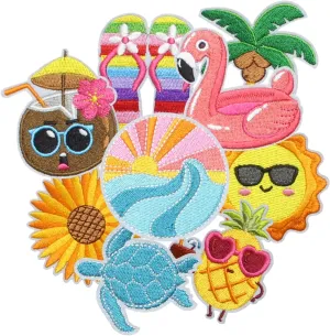 9PCS Hawaii Summer Iron on Patches, Cartoon Cute Turtle Coconut Sun Embroidered Repair Patches for Clothes, Custom Swan Applique for Hats, Jeans, Jackets, Bags, Backpacks, Dress, Shoes