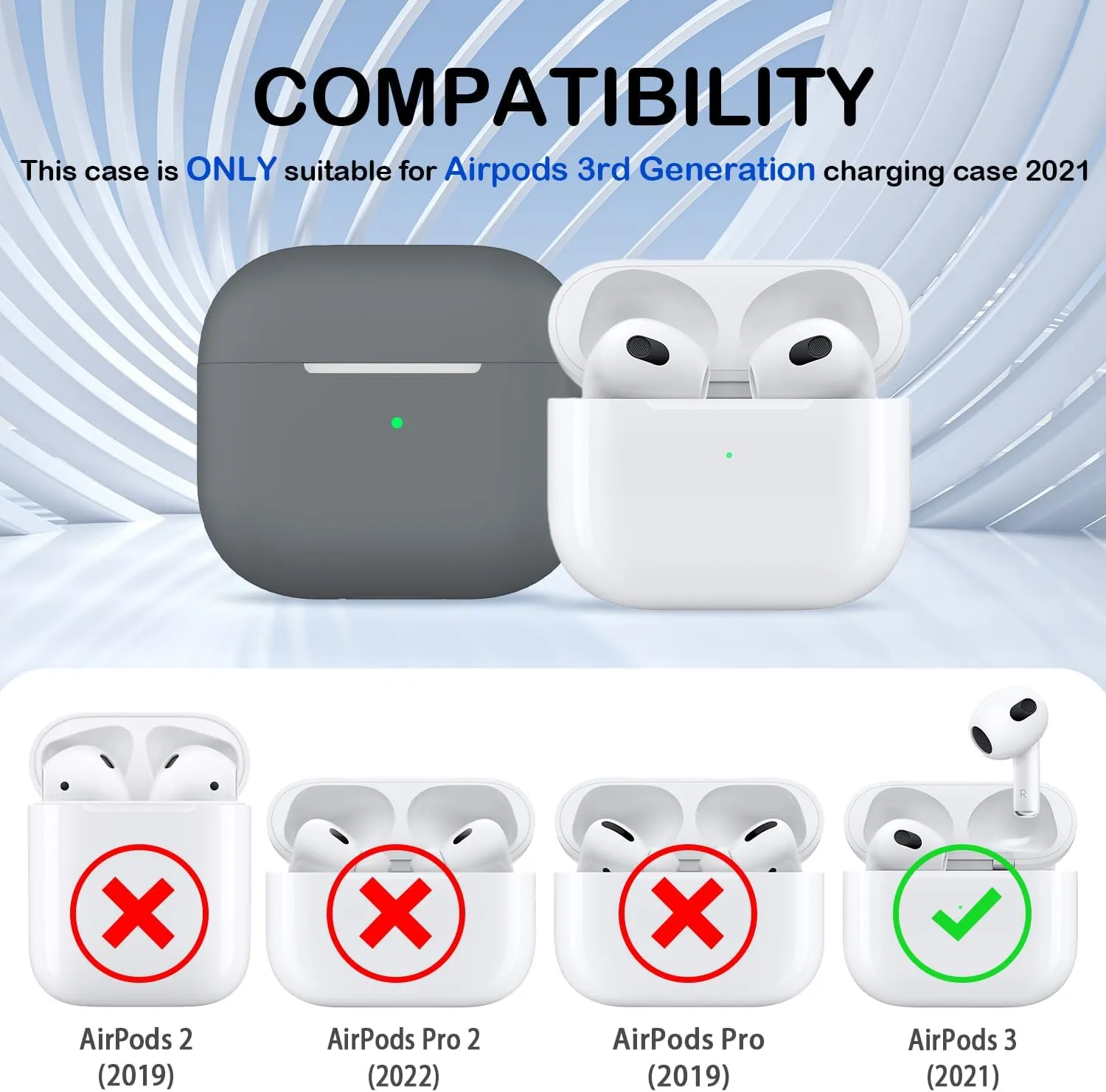 AirPods 3 Case Cover, Soft Silicone Protective Case Skin for Airpods 3rd Generation 2021 Charging Case with KeychainFront LED Visible-Pebble