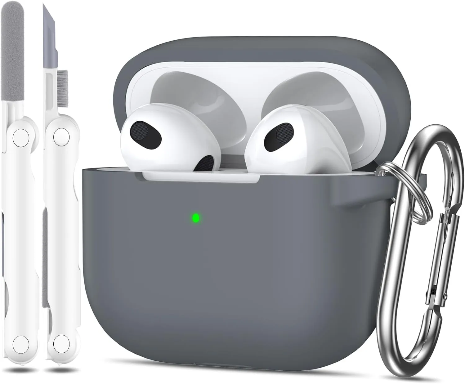 AirPods 3 Case Cover, Soft Silicone Protective Case Skin for Airpods 3rd Generation 2021 Charging Case with KeychainFront LED Visible-Pebble