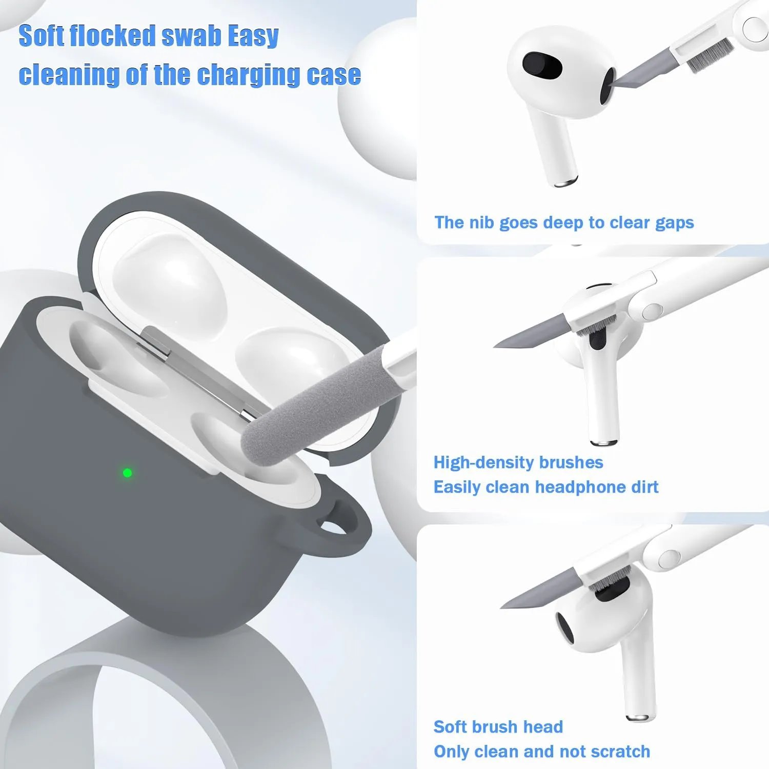 AirPods 3 Case Cover, Soft Silicone Protective Case Skin for Airpods 3rd Generation 2021 Charging Case with KeychainFront LED Visible-Pebble