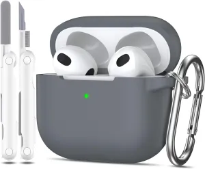 AirPods 3 Case Cover, Soft Silicone Protective Case Skin for Airpods 3rd Generation 2021 Charging Case with KeychainFront LED Visible-Pebble