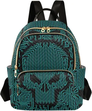 ALAZA Skull Funny Circuit Stripe Small Backpack Purse for Women Travel Bag Fashion Daypack Back Pack Shoulder Bag