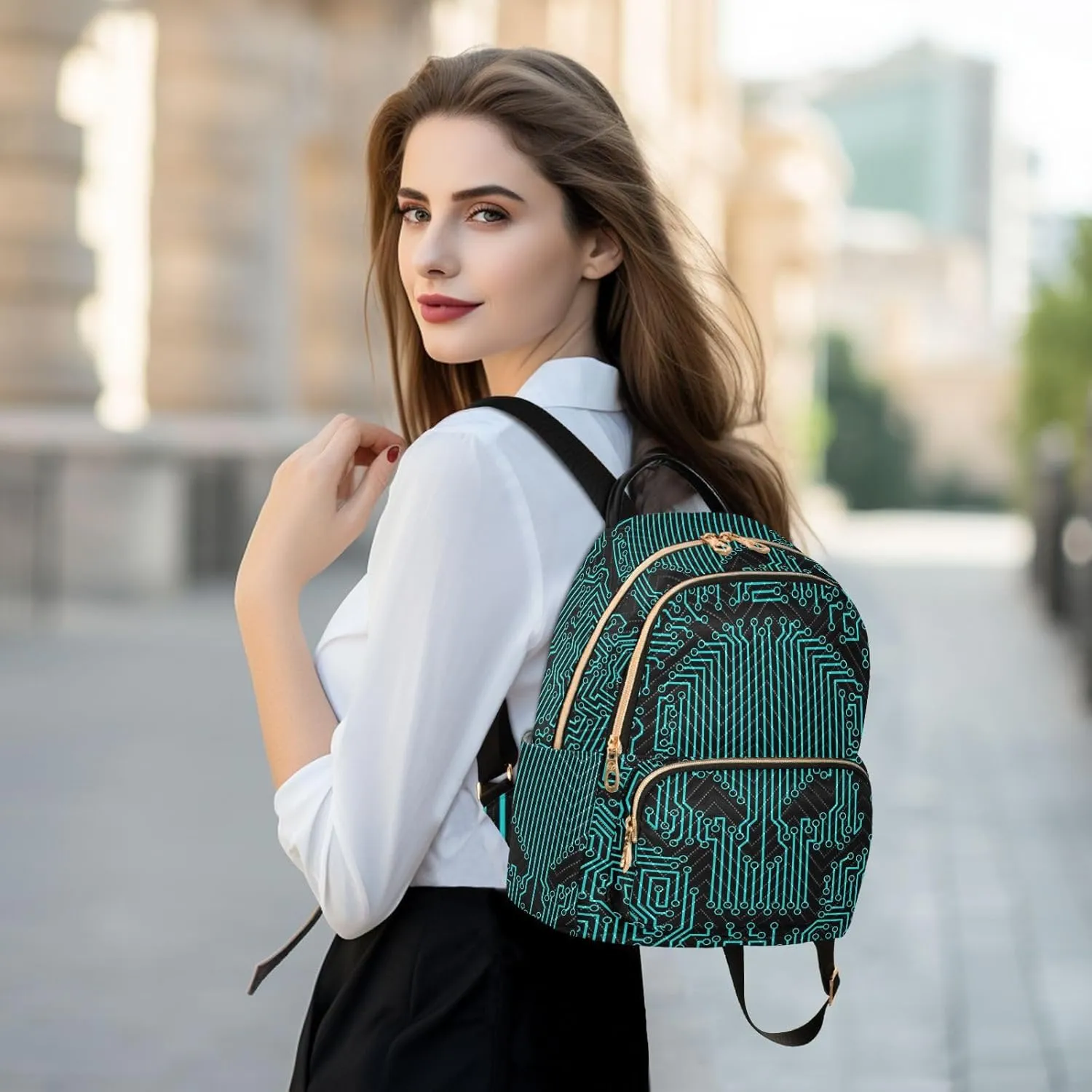 ALAZA Skull Funny Circuit Stripe Small Backpack Purse for Women Travel Bag Fashion Daypack Back Pack Shoulder Bag