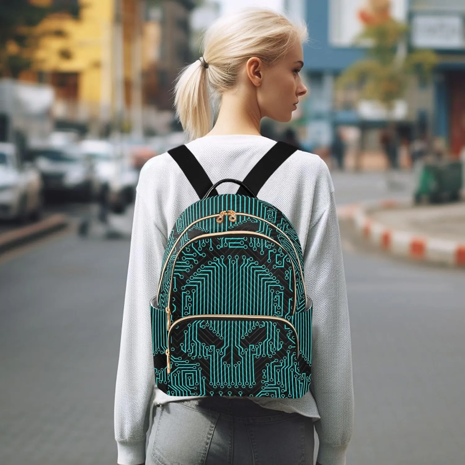 ALAZA Skull Funny Circuit Stripe Small Backpack Purse for Women Travel Bag Fashion Daypack Back Pack Shoulder Bag
