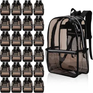 Amylove 48 Pcs Heavy Duty Clear Black Backpacks Bulk 15" PVC Transparent Backpack Large Clear Bookbags for Sports Work (Black)