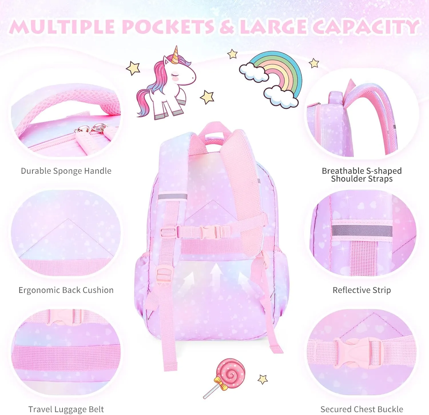 Backpacks for Girls, Kids Backpack School Bookbags with Insulated Lunch Box for School Elementary Girl, School Bag with Laptop Compartments, Galaxy Purple