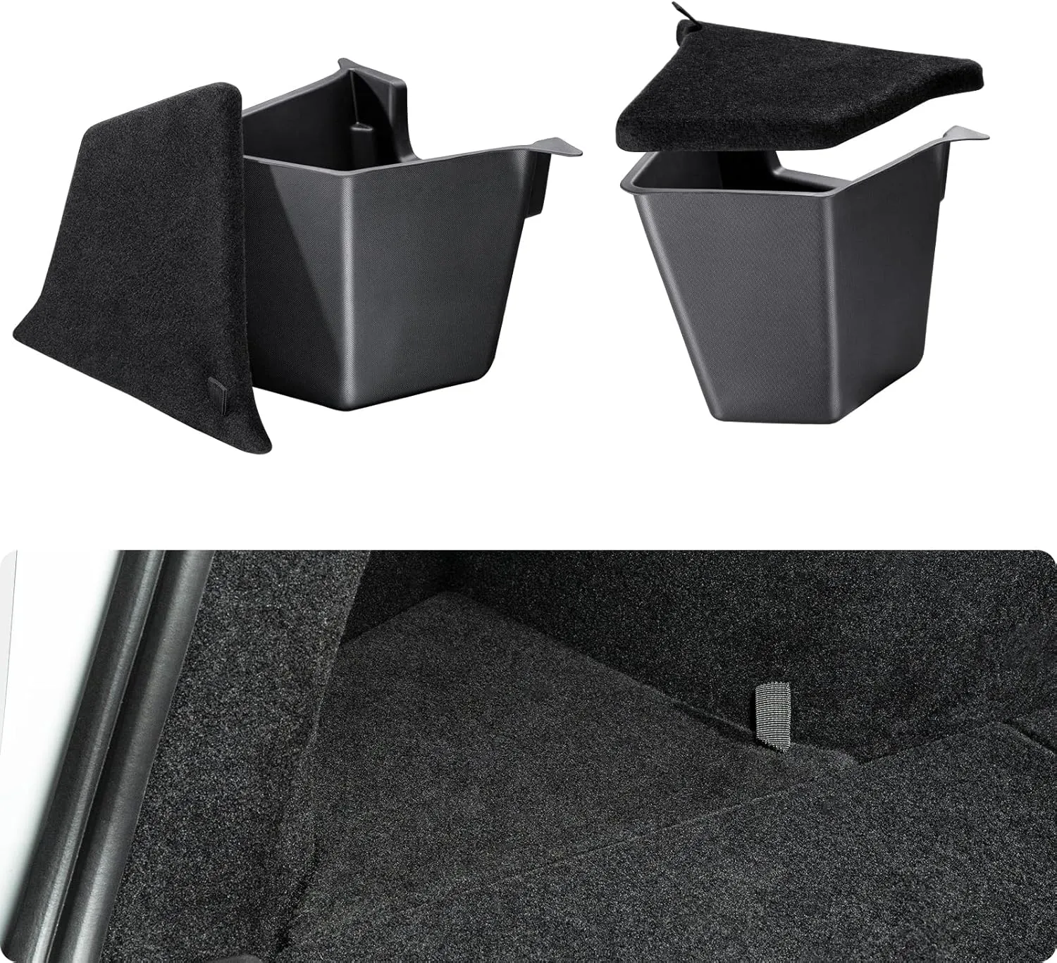 BASENOR 2025 2026 Tesla Model Y Trunk Storage Bins, Trunk Organizer with Carpeted Lid, Rear Trunk Side Storage Box for Model Y Refresh (Juniper) Interior Accessories