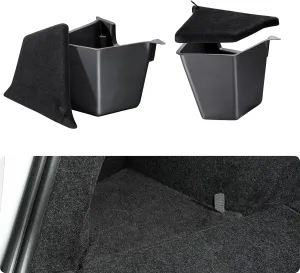 BASENOR 2025 2026 Tesla Model Y Trunk Storage Bins, Trunk Organizer with Carpeted Lid, Rear Trunk Side Storage Box for Model Y Refresh (Juniper) Interior Accessories