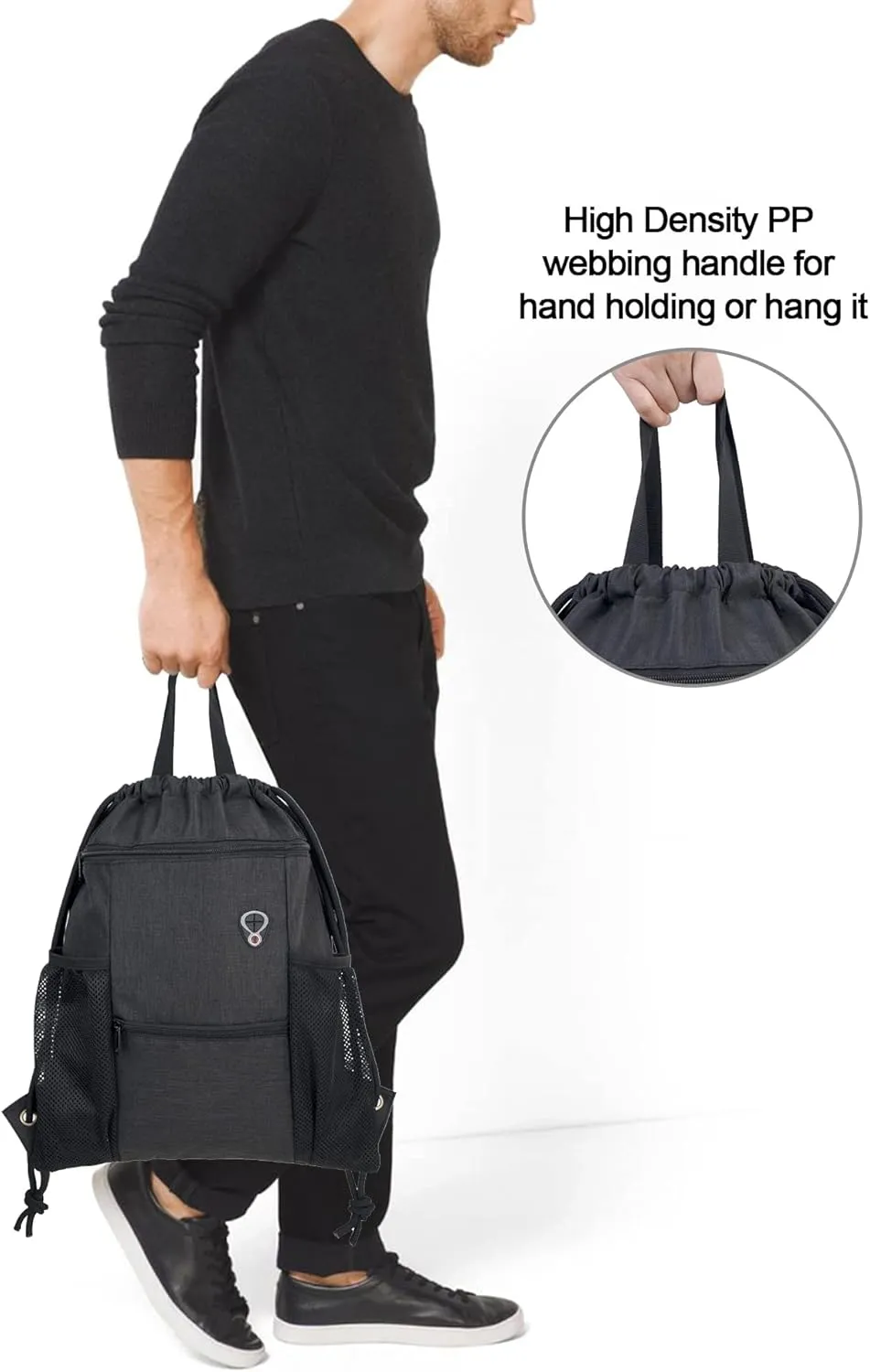 BeeGreen Drawstring Backpack Sports Gym Bag With Shoe Compartment and Two Water Bottle Holder 