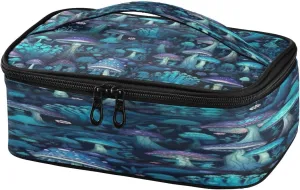Blue Mushrooms Insulated Lunch Bag for Women Men - Reusable Small Lunch Box Portable Mini Cooler Bag with Handle for Office, Work, Picnic, Beach