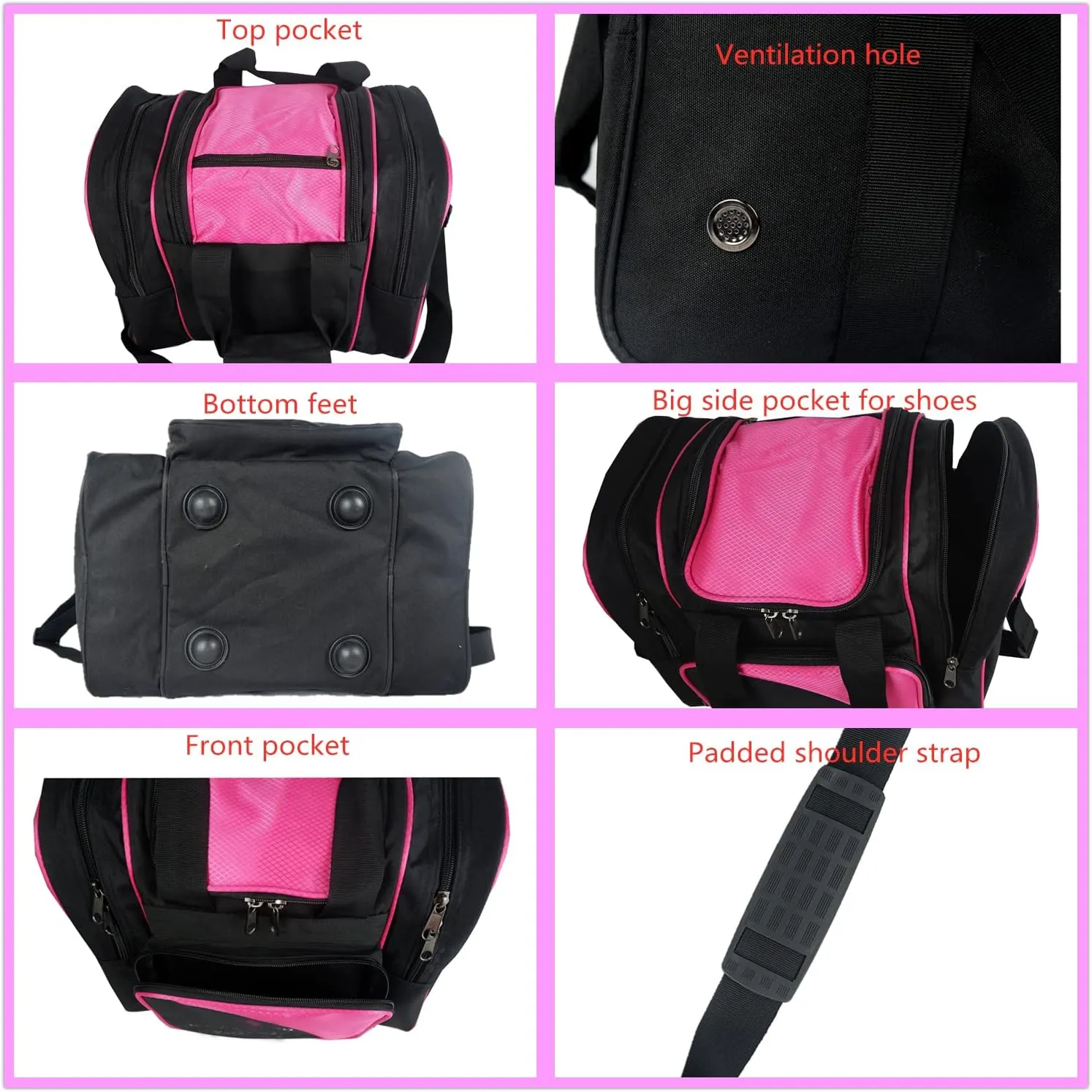 Bowling Bag for Single Ball - Single Ball Tote Bag with Padded Ball Holder - Fits a Single Pair of Bowling Shoes Up to Mens Size 14