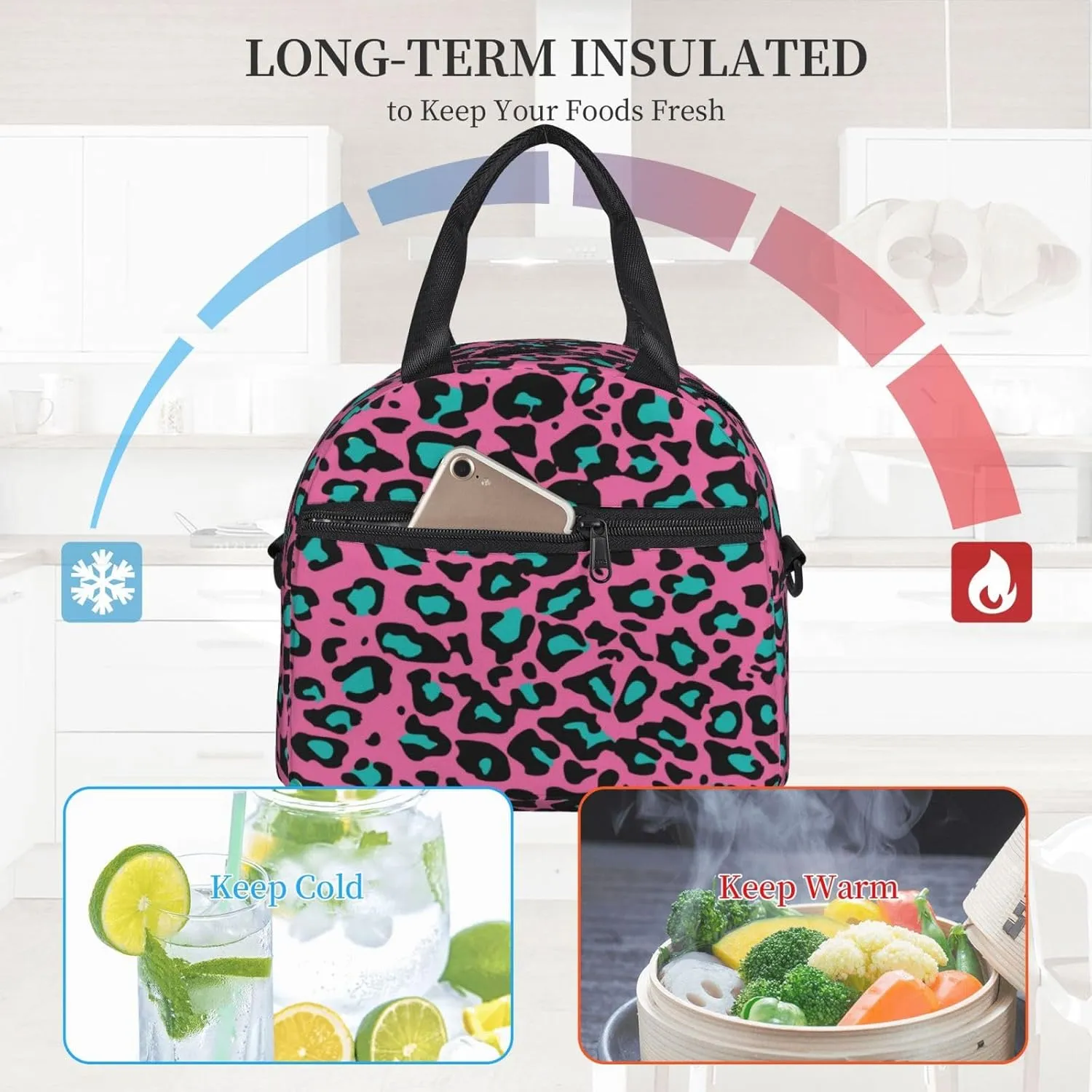 Bowling Party Print,Insulated Lunch Bag for Women/Men,Bowling Red Ball Image,Reusable Leakproof Cooler Tote Bag Organizer with Adjustable Shoulder Strap for Adult,Red Blue