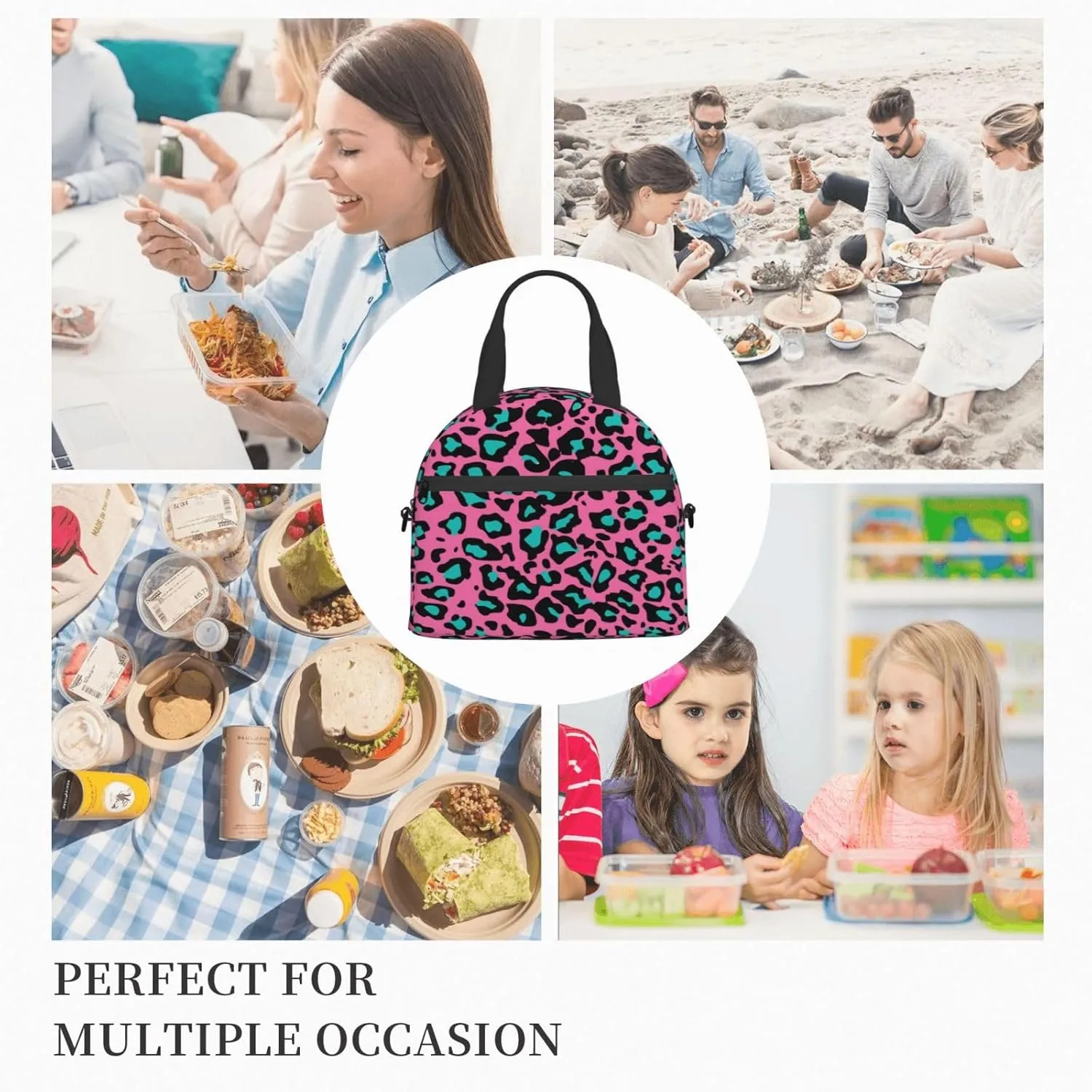 Bowling Party Print,Insulated Lunch Bag for Women/Men,Bowling Red Ball Image,Reusable Leakproof Cooler Tote Bag Organizer with Adjustable Shoulder Strap for Adult,Red Blue