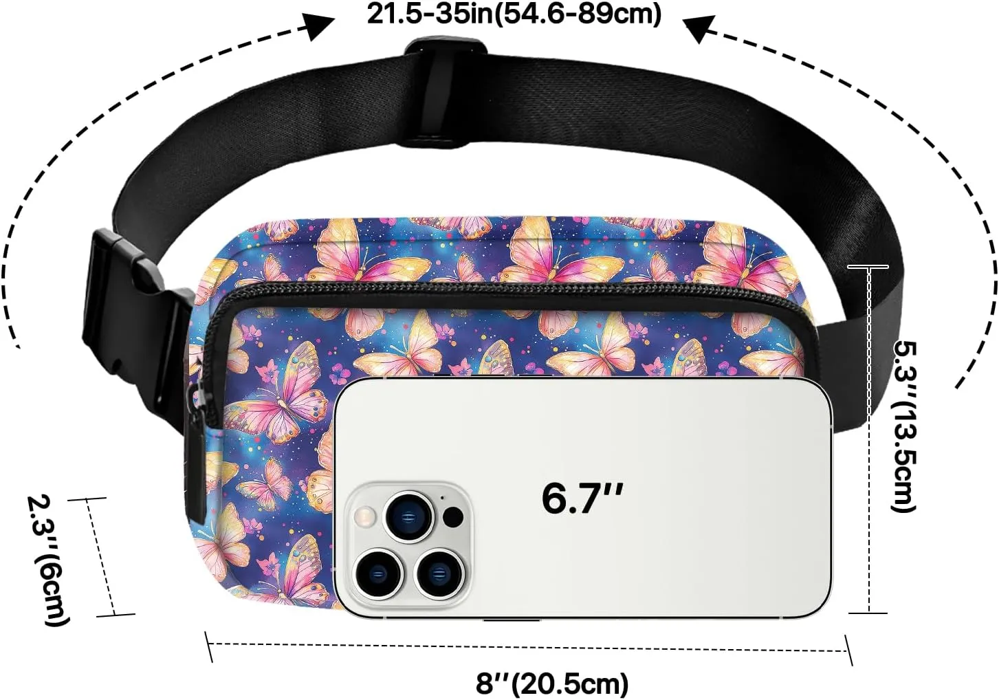 Butterfly Fanny Pack for Women Belt Bag Fashion Waist Pouch with Adjustable Strap for Sports Running Traveling Hiking Camping Cycling