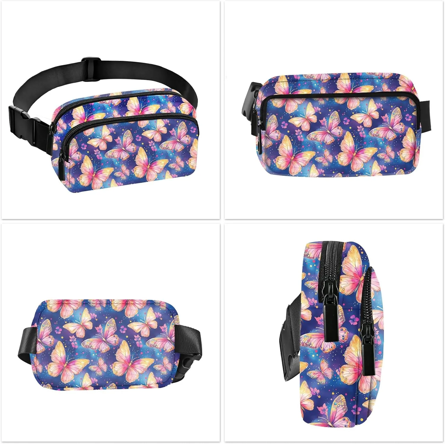 Butterfly Fanny Pack for Women Belt Bag Fashion Waist Pouch with Adjustable Strap for Sports Running Traveling Hiking Camping Cycling
