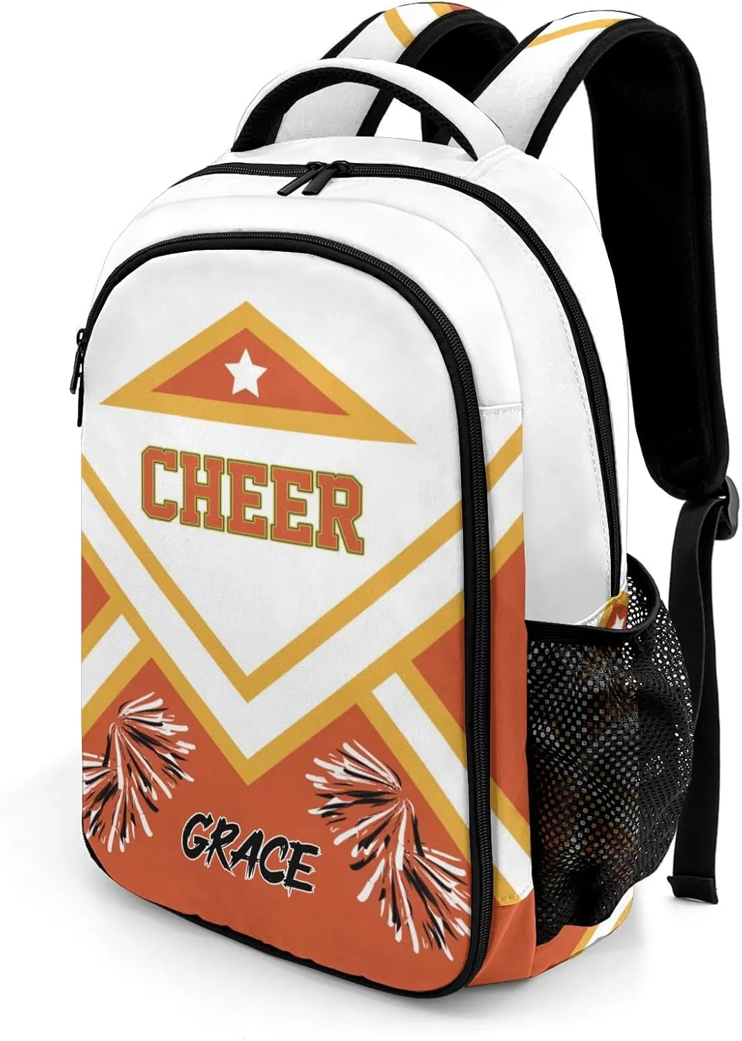 Cheer Cheerleader Orange Backpack Waterproof Shoulder Laptop Bag for Sport Competition Training Coach Gift