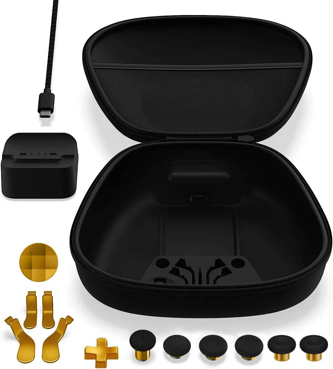 Complete Component Pack Replacement Parts Repair Accessories Kit with Storage Case, Charging Dock and Cable,6 Thumbsticks, 4 Paddles, 2 D-Pads for Xbox One Elite Series 2 and Core Controller