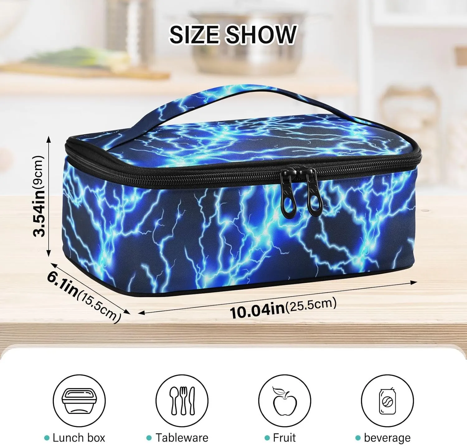 Cool Blue Lightning Small Lunch Bag for Man Women, Mini Lunchbox Insulated Lunch Box Kids Tote Lunch Bag Adult Lunch Bag Food Containers Portable Cooler Bags Reusable Snack Bag