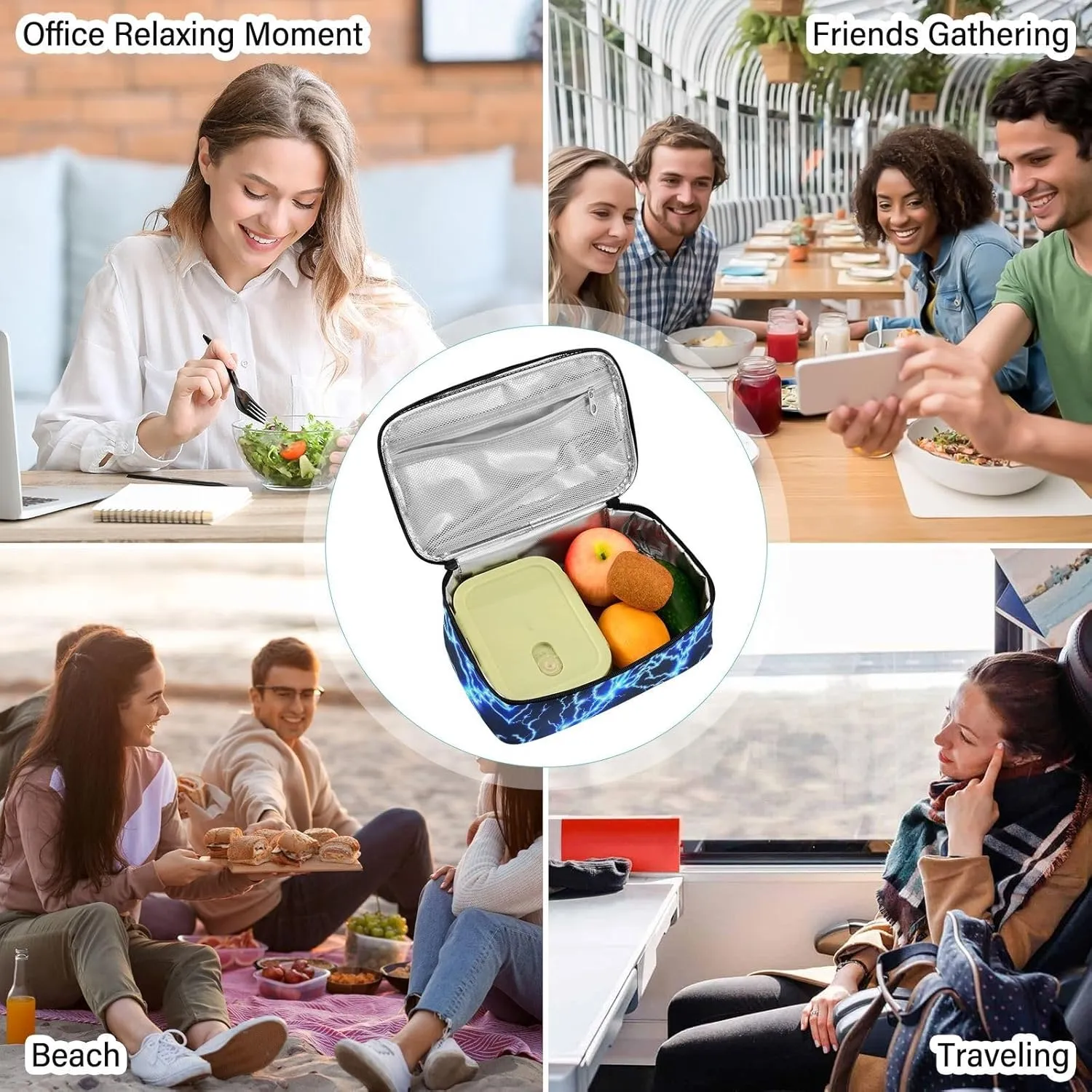 Cool Blue Lightning Small Lunch Bag for Man Women, Mini Lunchbox Insulated Lunch Box Kids Tote Lunch Bag Adult Lunch Bag Food Containers Portable Cooler Bags Reusable Snack Bag