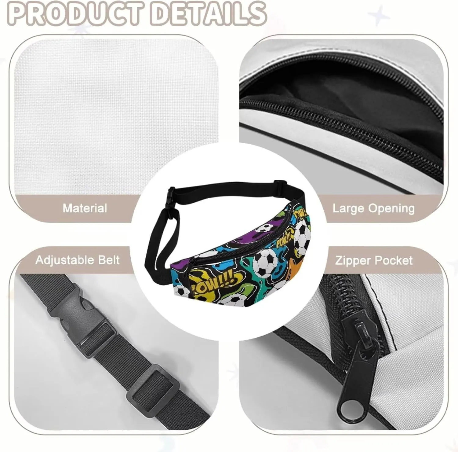 Cozeyat Soccer Kids Fanny Pack for Toddler Boys Small Belt Bag Crossbody Sling Bag Waist Pack for Runing Hiking Camping Traveling