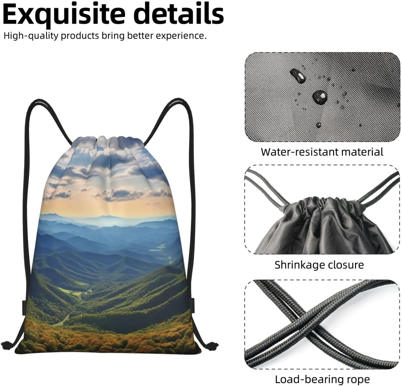 Drawstring Backpack Sports Gym Bag Blue Ridge Parkway Mountains Drawstring Bags Foldable Backpack for Women Men