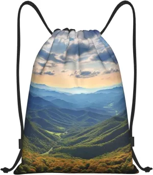 Drawstring Backpack Sports Gym Bag Blue Ridge Parkway Mountains Drawstring Bags Foldable Backpack for Women Men