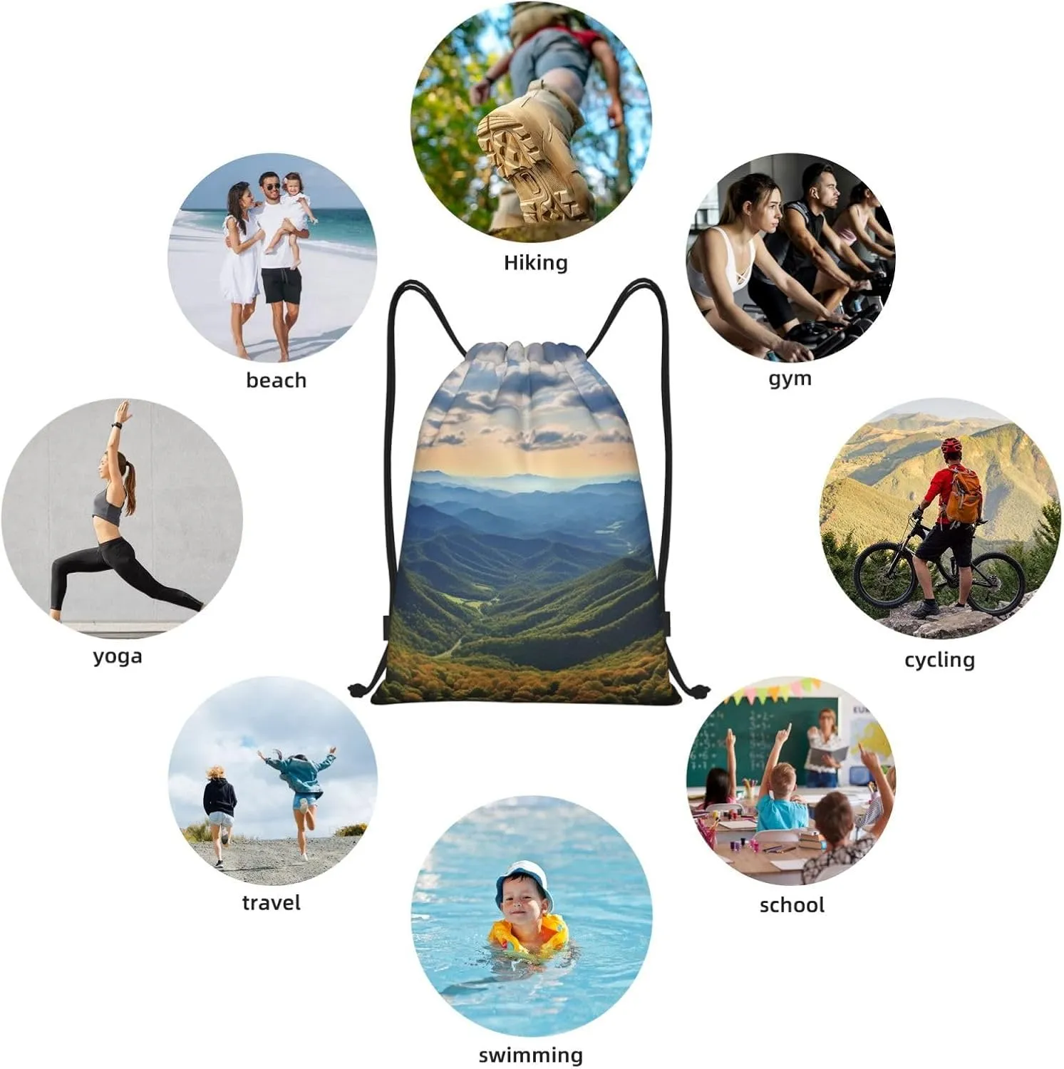 Drawstring Backpack Sports Gym Bag Blue Ridge Parkway Mountains Drawstring Bags Foldable Backpack for Women Men