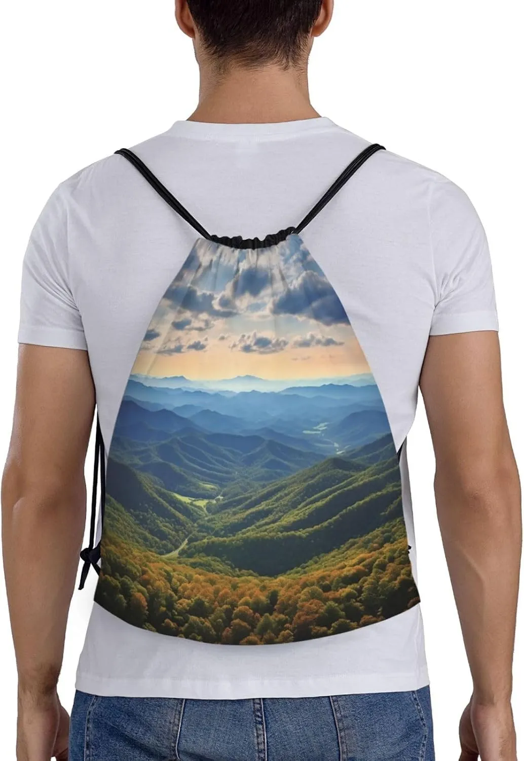 Drawstring Backpack Sports Gym Bag Blue Ridge Parkway Mountains Drawstring Bags Foldable Backpack for Women Men