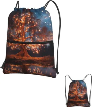 Drawstring Backpack Sports Gym Bag Hanging Lantern Tree Drawstring Bags Foldable Backpack for Women Men