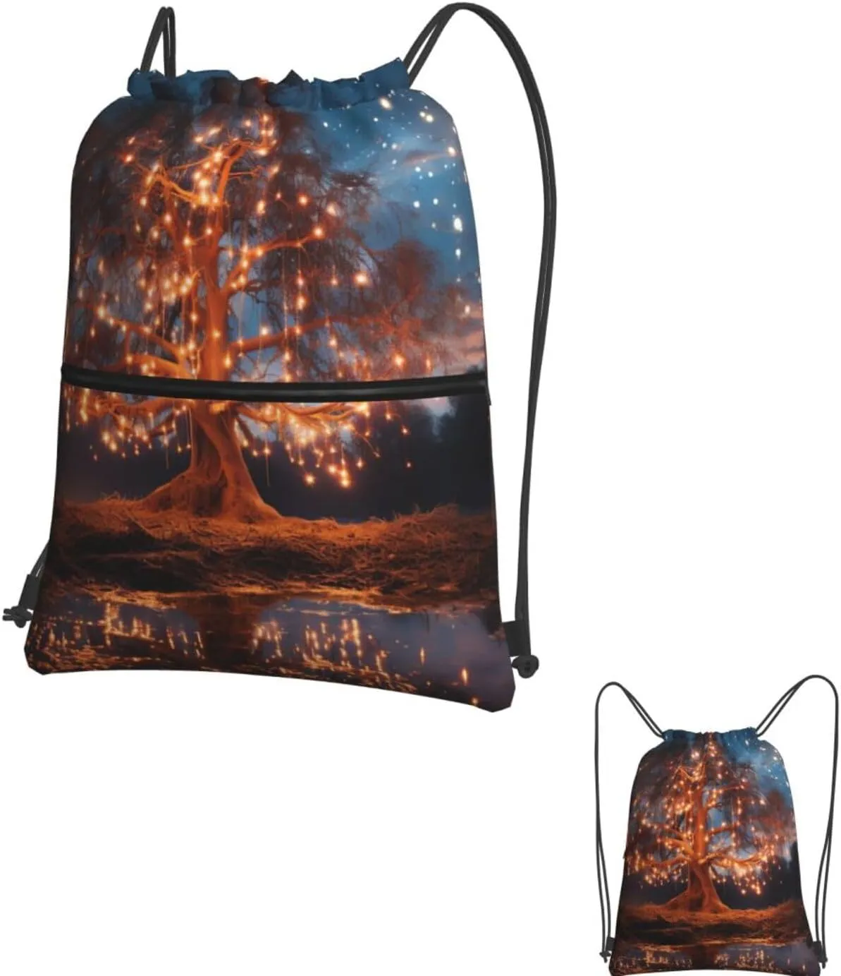 Drawstring Backpack Sports Gym Bag Hanging Lantern Tree Drawstring Bags Foldable Backpack for Women Men