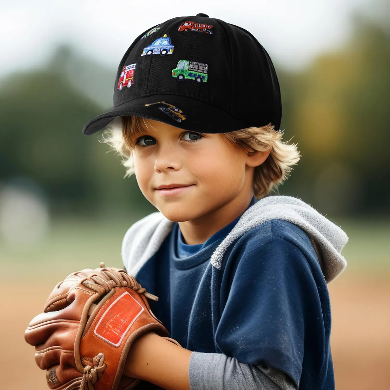 Embroidered Baseball Caps for Boys Girls Fire Truck Excavator Trucker Hat Funny Adjustable Summer Hats Age 3-8