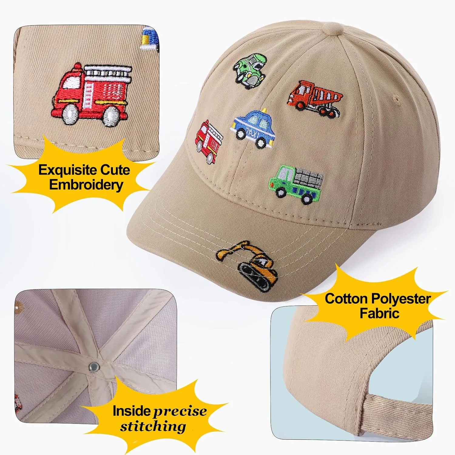Embroidered Baseball Caps for Boys Girls Fire Truck Excavator Trucker Hat Funny Adjustable Summer Hats Age 3-8