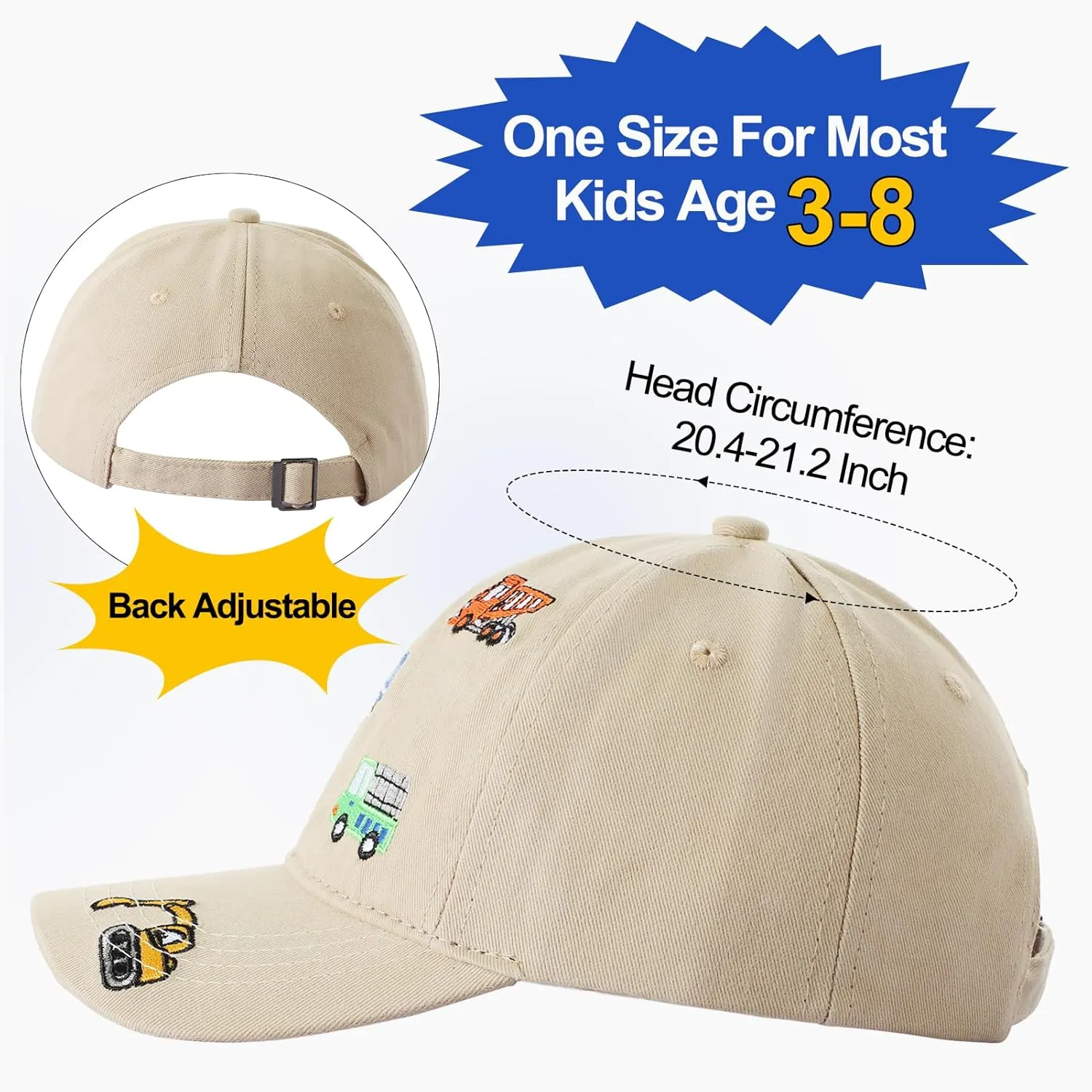 Embroidered Baseball Caps for Boys Girls Fire Truck Excavator Trucker Hat Funny Adjustable Summer Hats Age 3-8