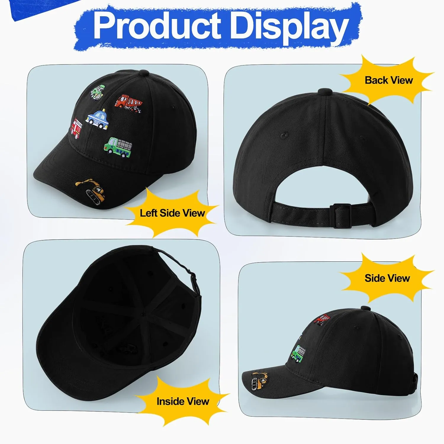 Embroidered Baseball Caps for Boys Girls Fire Truck Excavator Trucker Hat Funny Adjustable Summer Hats Age 3-8