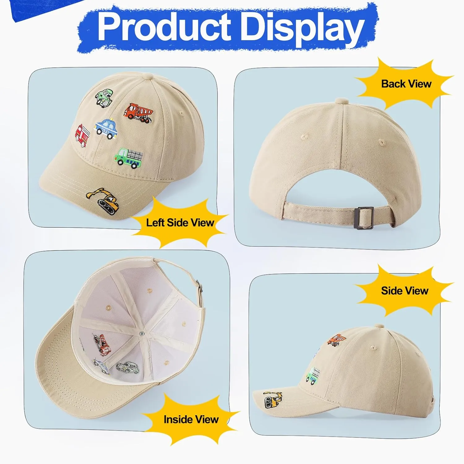 Embroidered Baseball Caps for Boys Girls Fire Truck Excavator Trucker Hat Funny Adjustable Summer Hats Age 3-8