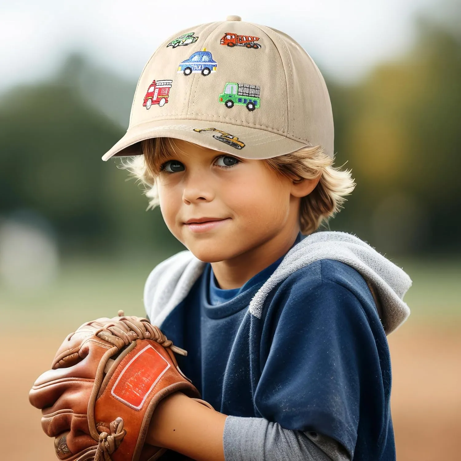 Embroidered Baseball Caps for Boys Girls Fire Truck Excavator Trucker Hat Funny Adjustable Summer Hats Age 3-8