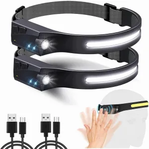 Headlamp Rechargeable 2 Pack, 230 Wide Beam Head Lights for Forehead with Motion Sensor, Waterproof 230 LED Headlamps for Running Fishing, Cycling, Camping