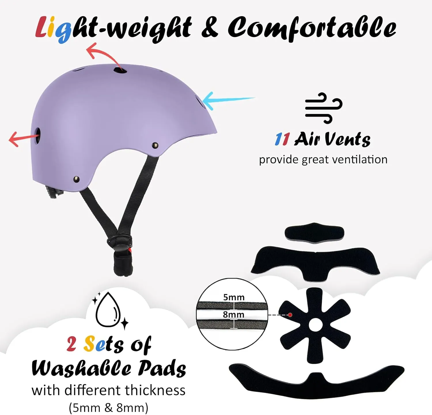 Kids Bike Helmet, Adjustable and Multi-Sport, from Toddler to Youth, 3 Sizes