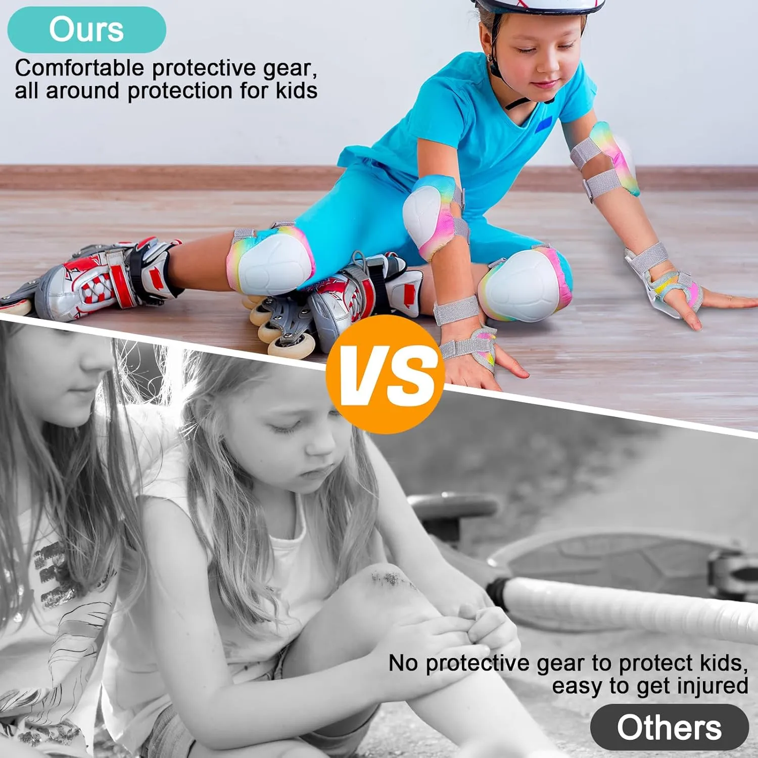 Knee Pads for Kids, Adjustable Toddler Knee Pads and Elbow Pads Set for Boys Girls 3-8-13 Years, Kids Protective Gear Set for Skating Roller Skate Scooter Cycling