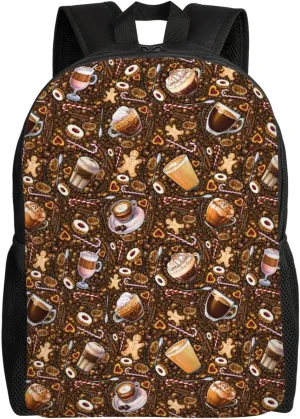 Lemon Coffee Bean Hazelnut Chocolate Cookies Backpack for Women Men Worker Teacher Business Travel Backpacks Shoulders Bag Daypack Bookbag with Mesh Pockets