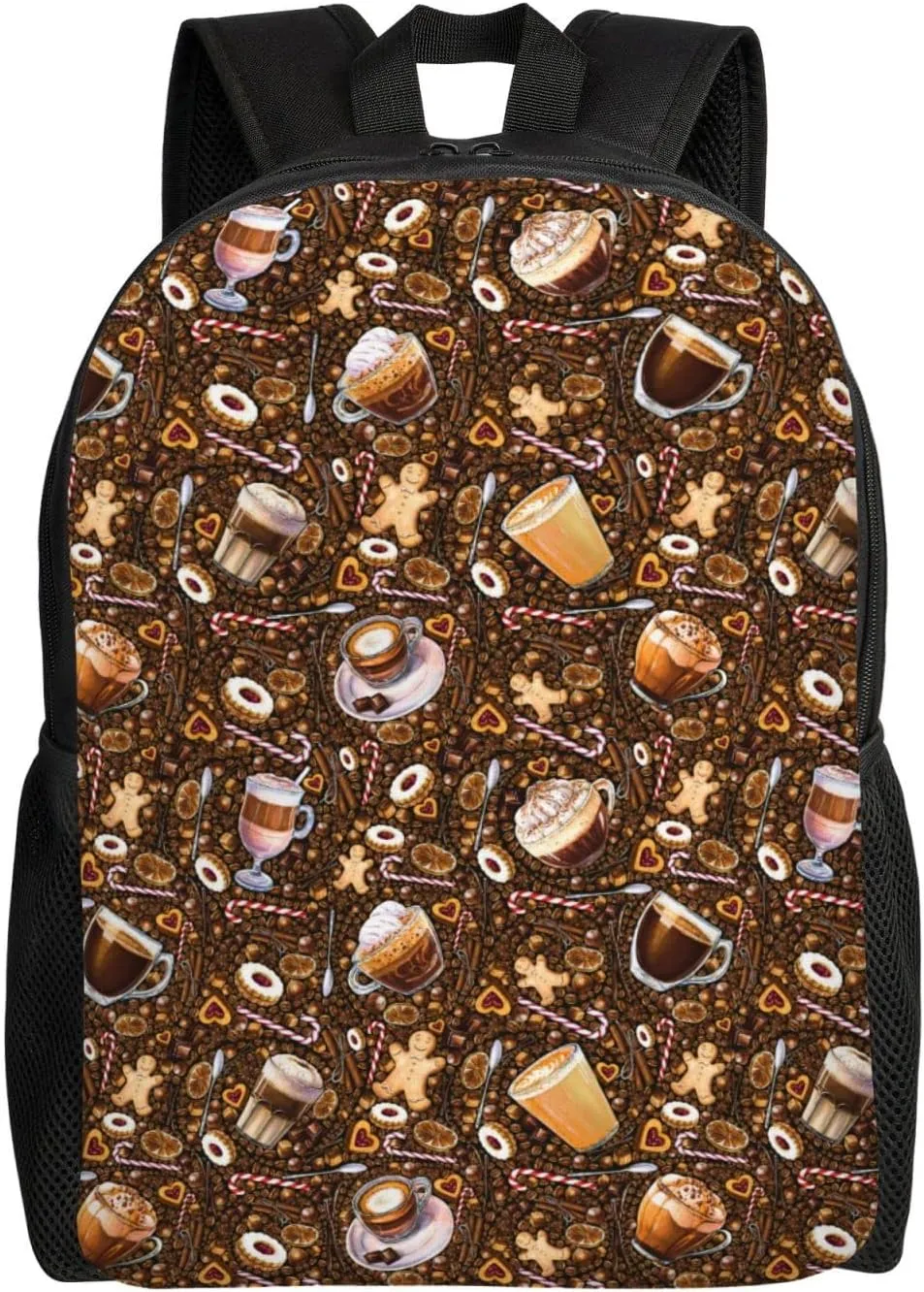 Lemon Coffee Bean Hazelnut Chocolate Cookies Backpack for Women Men Worker Teacher Business Travel Backpacks Shoulders Bag Daypack Bookbag with Mesh Pockets