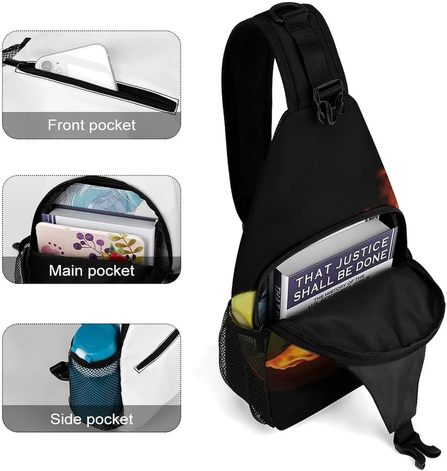 Lightweight Chest Bag Crossbody Bag Burning Tennis Pictures Sling Backpack for Women Men Sports Travel