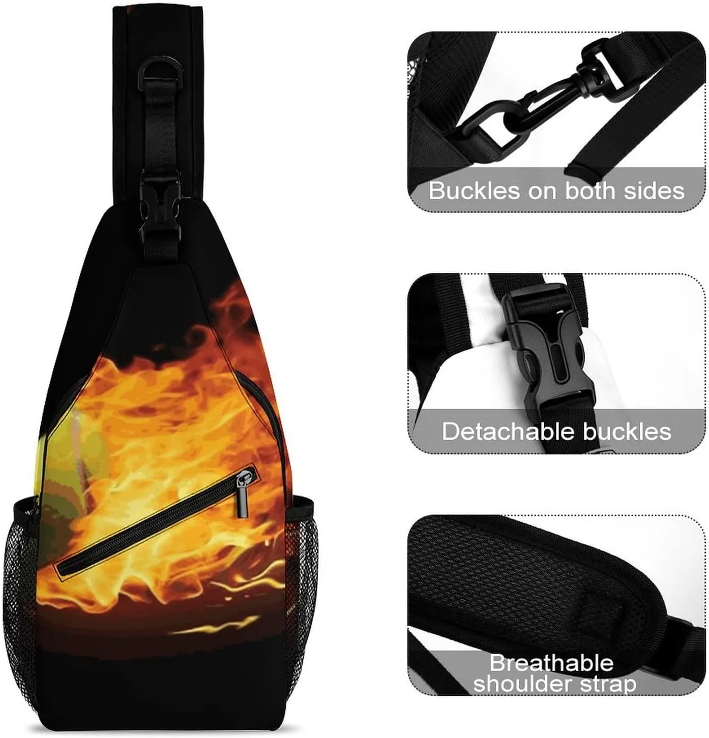 Lightweight Chest Bag Crossbody Bag Burning Tennis Pictures Sling Backpack for Women Men Sports Travel