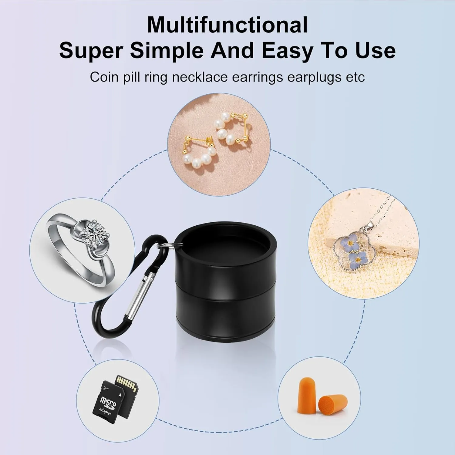 Mini Travel Ring Holder Keychain, Portable Jewelry Holder Keychain with Protective Sponge, Small Necklace Earrings Case for Gym Sports Bag Purse