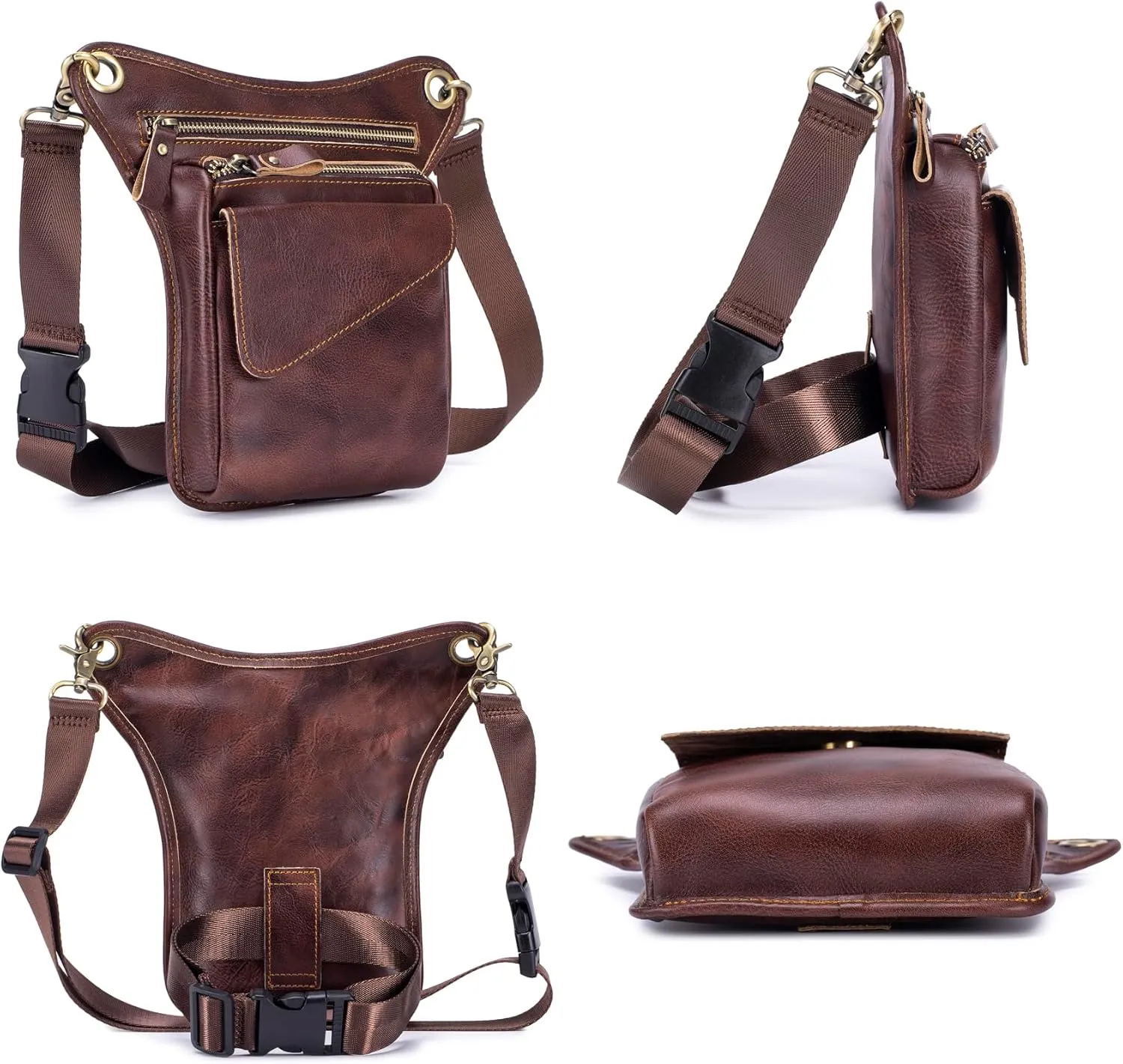 Motorcycle Drop Leg Bag Waist Pack for Men Women Outdoor Travel Sports Tactical Bike Cycling Riding Hiking Camping Pouch Belt Bumbag Coffee