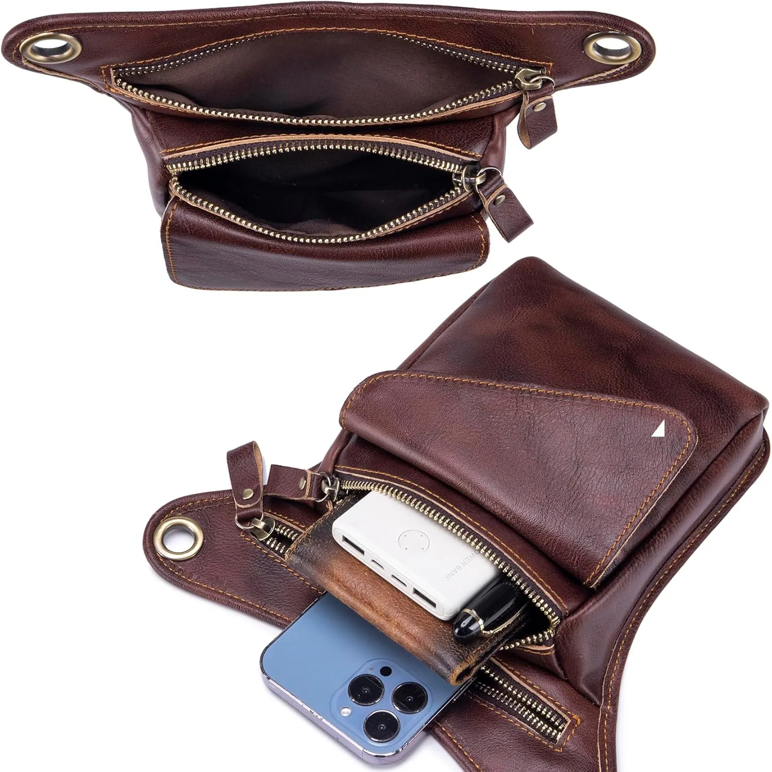 Motorcycle Drop Leg Bag Waist Pack for Men Women Outdoor Travel Sports Tactical Bike Cycling Riding Hiking Camping Pouch Belt Bumbag Coffee
