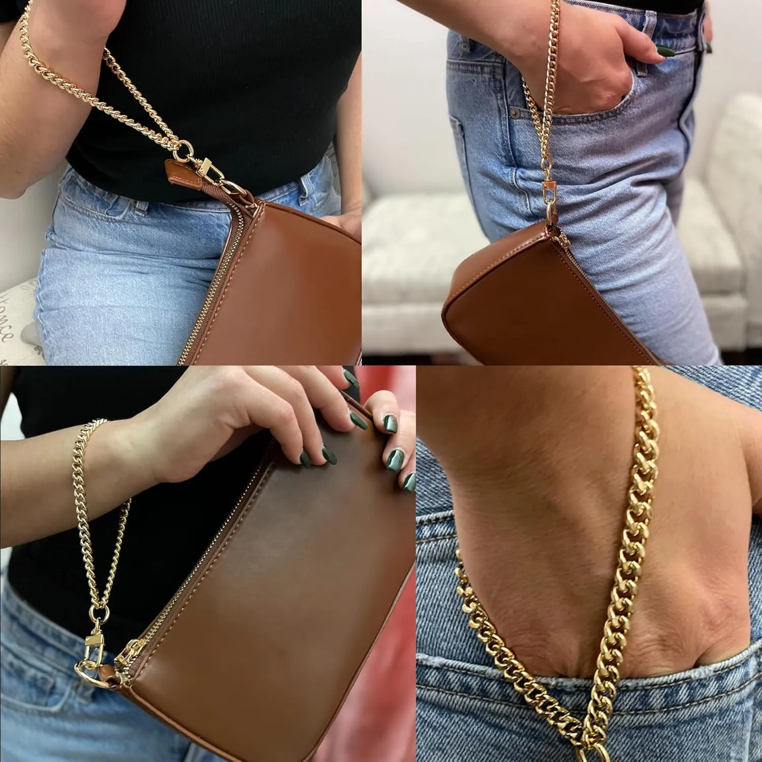 NEXT FASHION Wristlet Chain Mini Curb (7mm) Wristlet Strap for Wallet Clutch Purse
