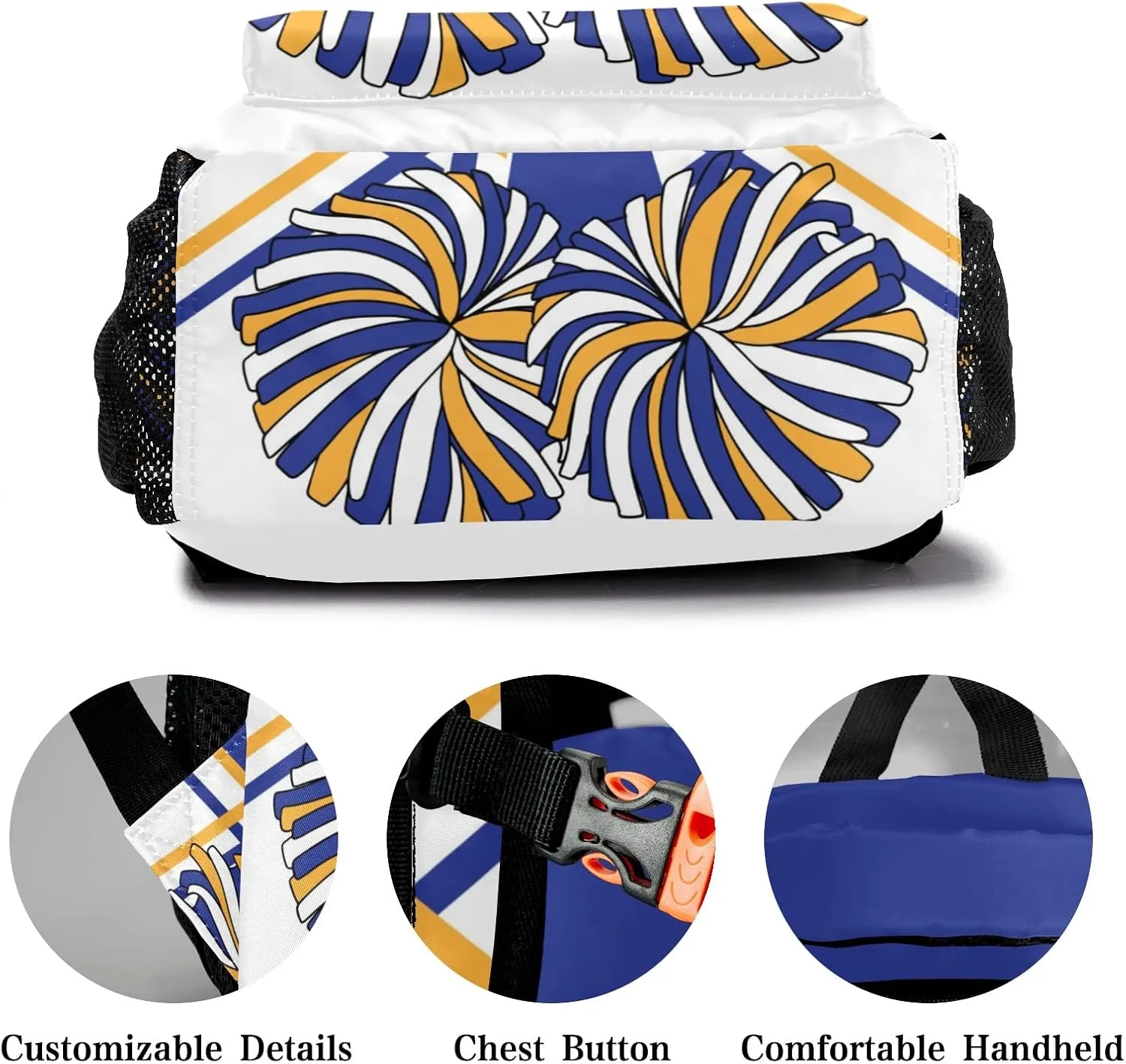 Personalized Custom Cheer Cheerleader Gold Blue Backpack Lightweight Travel Hiking Causual Bag With Name